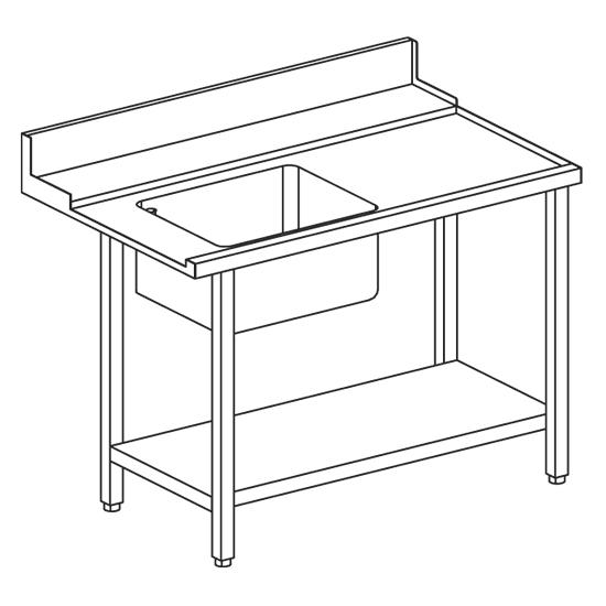 Table d'entrée droite en inox avec évier à gauche pour lave-vaisselles à capot - 1200 mm - Virtus Z/TID1200_0