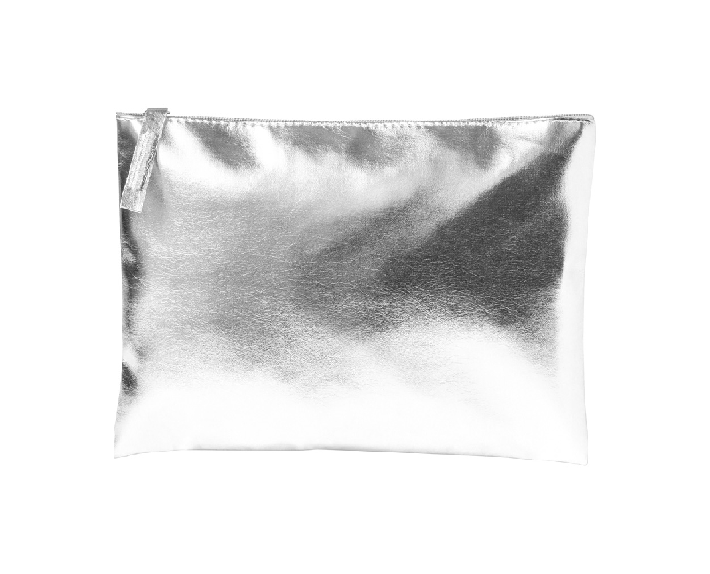 Trousse de maquillage zippée en similicuir - finition métallique - couleur argentée - poids 22,25g_0