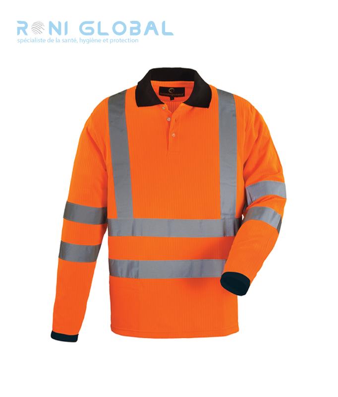 Polo de sécurité haute visibilité manches longues en coton et polyester - Class 3 - Yard Coverguard - Jaune ou Orange_0