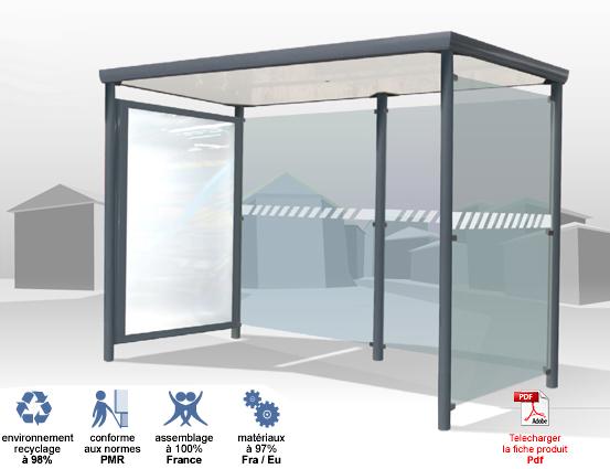 Abri bus Eco-Lythe - structure acier et aluminium - bardage verre sécurit - banquette - 300x150 cm_0