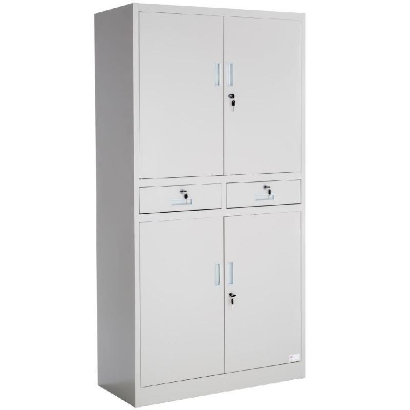 ARMOIRE MÉTALLIQUE ÉTAGÈRE MEUBLE 2 COMPARTIMENTS + 2 TIROIRS GRIS 0508079_0