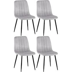 Décoshop26 - Lot de 4 chaises de salle à manger couture décorative vertical assise en velours gris et pieds en métal noir 10_0001865 - gris 300025_0