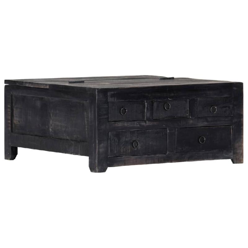 Décoshop26 - Table basse design vintage industriel carrée en bois de manguier massif noir 5 tiroirs et plateau relevable DEC039726 - noir Bois massi_0