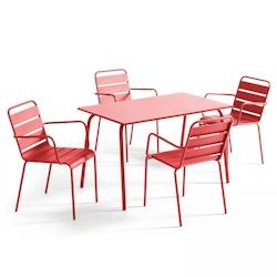 Oviala Business Ensemble table de terrasse et 4 fauteuils en métal rouge - Oviala - rouge acier 106019_0