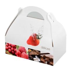 Boîte pâtissière décor Délices à poignée 180x100x70mm x400 JORIDEAL - blanc en carton 3519400608107_0