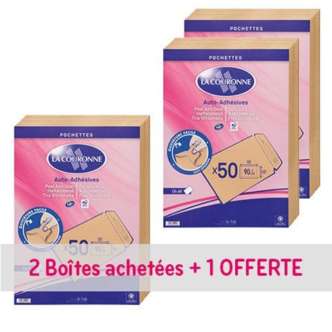 PACK DE 2 + 1 PAQUET DE 50 POCHETTES 90 GR KRAFT ADOUR LA COURONNE 229 X 324 MM SANS FENÊTRE - LA COURONNE