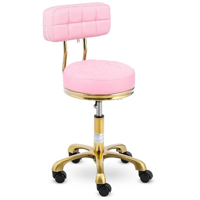 Physa - Physa Tabouret à Roulettes Professionnel Avec Dossier - 51-66 cm - 150 kg - Rose Pâle/Doré - Ergonomique Pour Coiffure - multicolore multi-_0