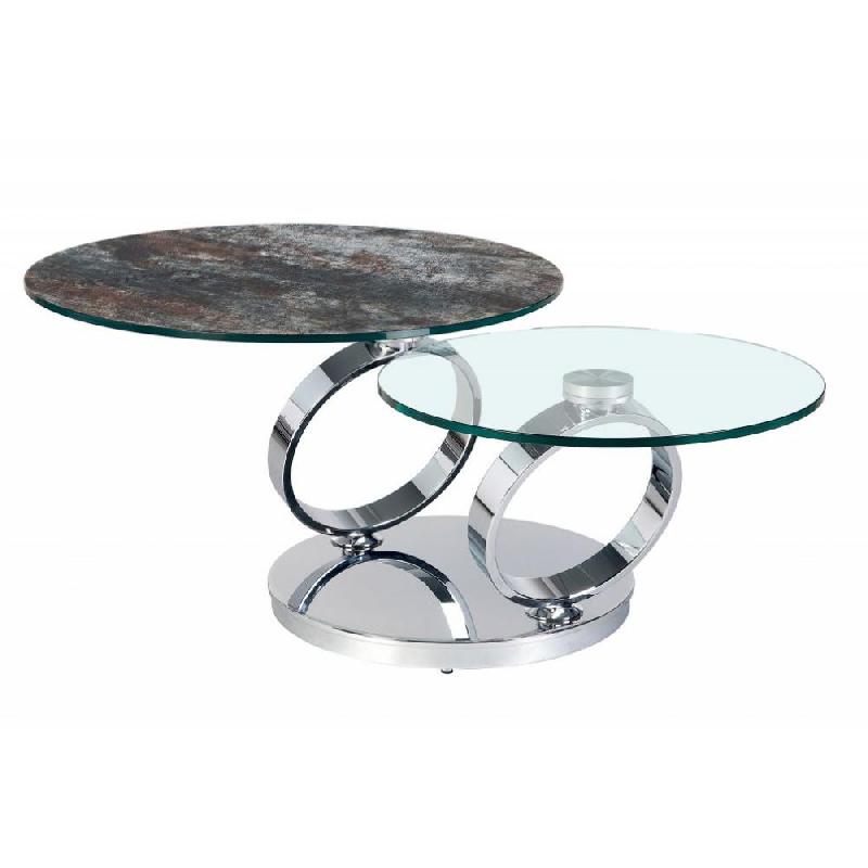 Table basse Olympe - plateaux pivotants en verre trempé et céramique anthracite - design élégant et robuste_0