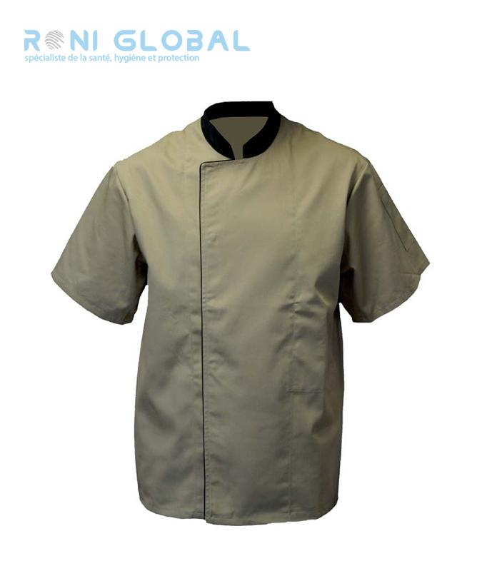 Veste de cuisine manches courtes beige/noir en coton/polyester - PBV Ref: 17BPBEIGE_0