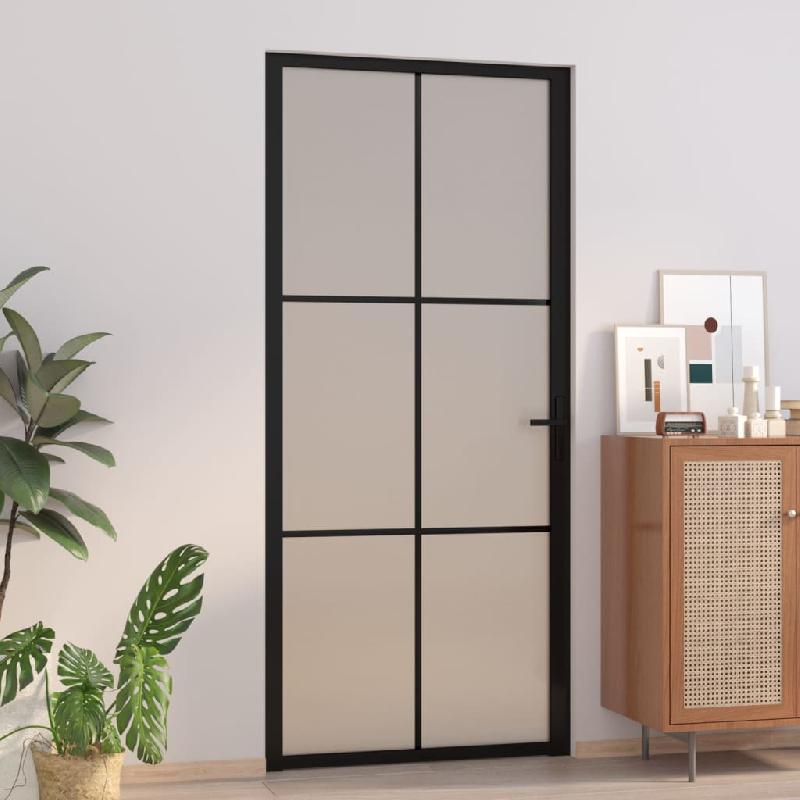 Vidaxl porte intérieure 93x201,5 cm noir verre mat et aluminium 350558_0