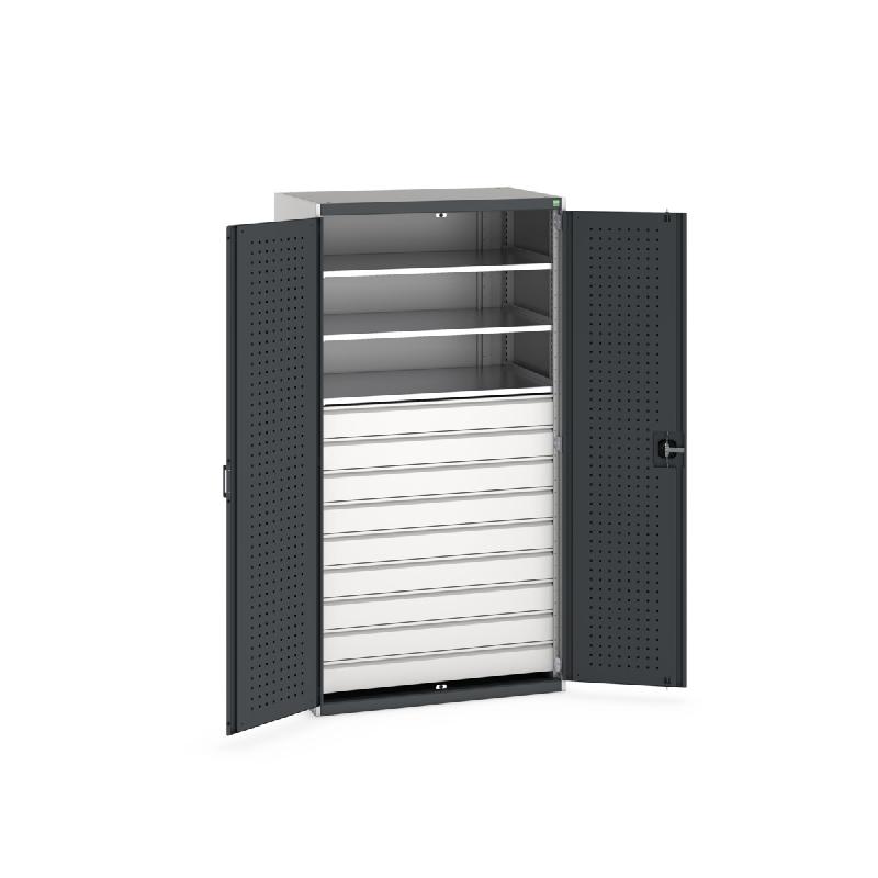 Armoire d'atelier Cubio SMF-10620-1.15 - Portes Perfo, 9 tiroirs, 3 tablettes - 1050x650x2000mm - Charge 1,5 tonne_0