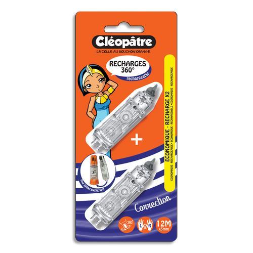 BLISTER DE 2 RECHARGES POUR ROLLER DE CORRECTION CLEOPATRE EFFAC'ENCRE 360 ° - DIM RUBAN : 6M X 5MM
