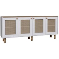 Buffet 4 portes en aggloméré Bohemian blanc avec cannage (4 portes) Hanah Home - 8684283882236_0