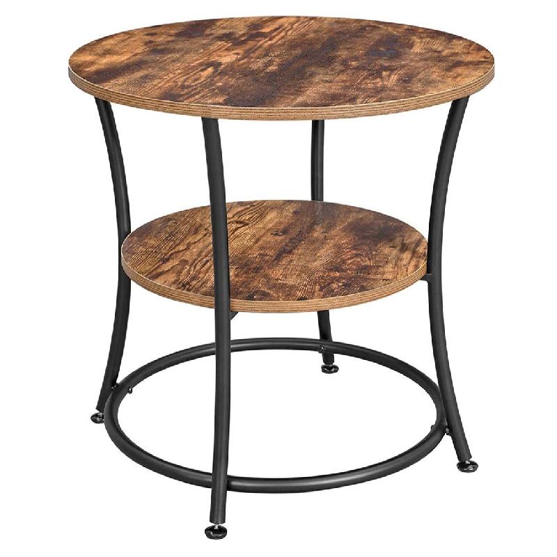 Helloshop26 - Table d'appoint ronde table console bout de canapé table de chevet 2 niveaux pour salon chambre montage facile 12_0003007 - marron mét_0