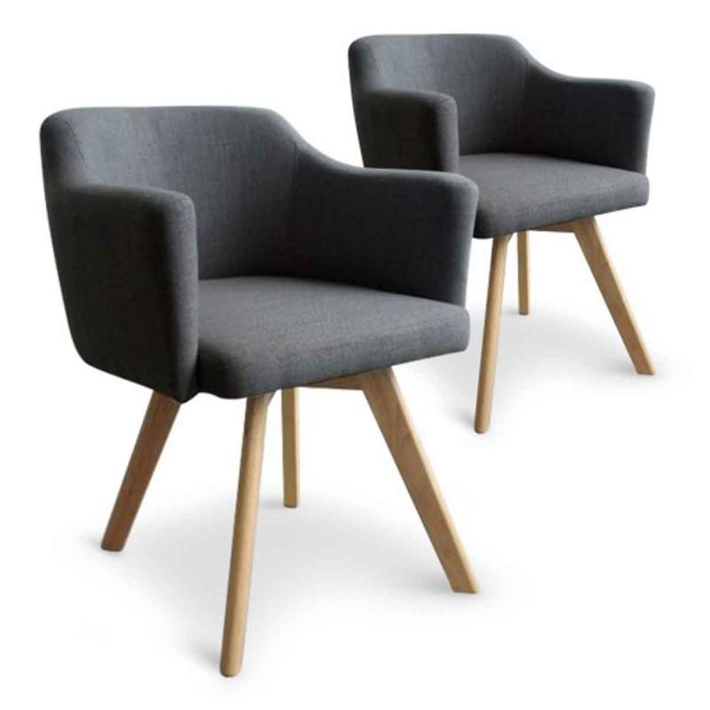 LOT DE 2 FAUTEUILS SCANDINAVE EN TISSU DELANTE 67CM GRIS FONCÉ_0