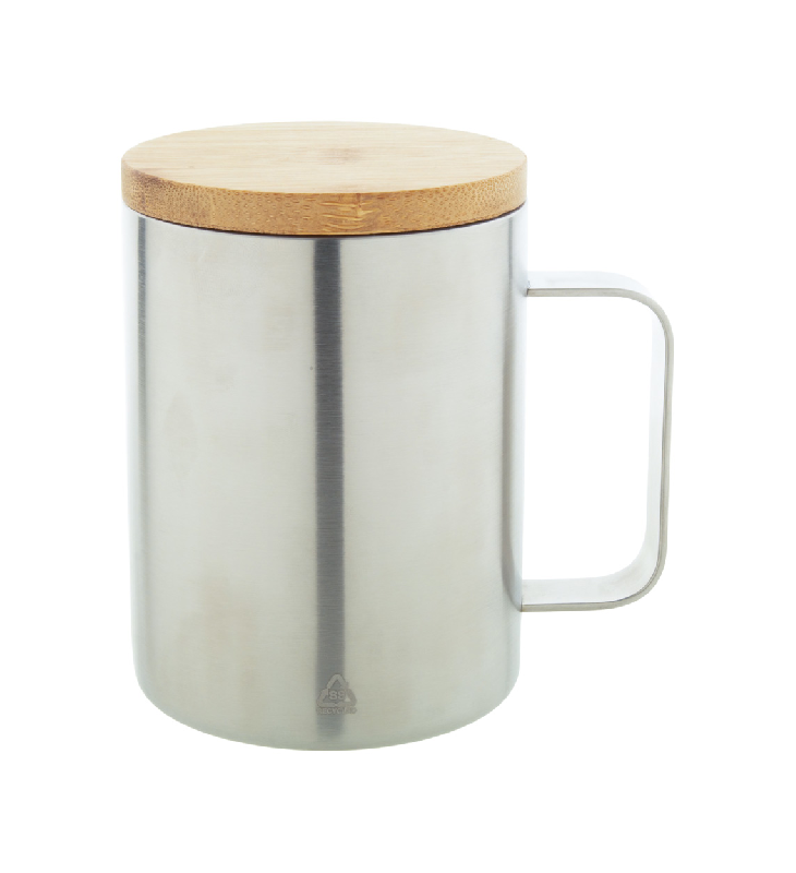 Mug thermos - double paroi en acier inoxydable recyclé - couvercle en bambou - 350 ml_0