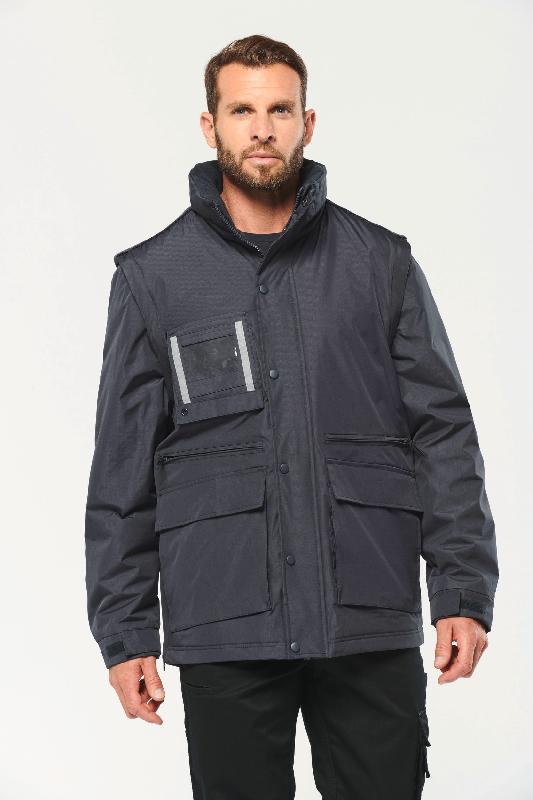 Parka workwear manches amovibles homme - Réf: WK6106 - 100% polyester ripstop - Bandes réfléchissantes_0