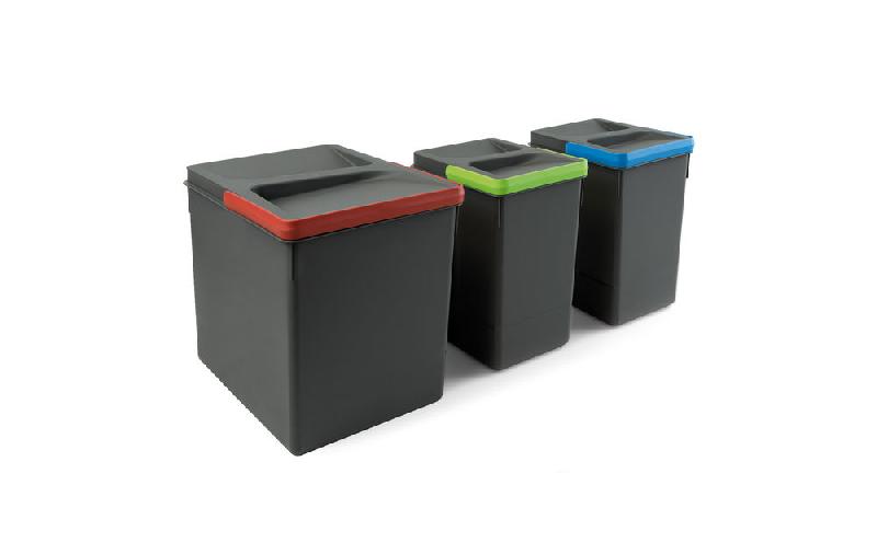 Poubelles pour tiroir de cuisine Recycle Emuca - 1x15L + 2x7L - Hauteur 266 mm - Gris anthracite_0