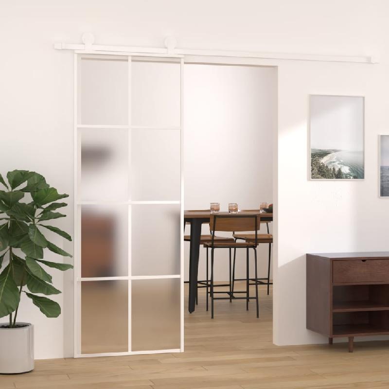 Vidaxl porte coulissante verre esg dépoli et aluminium 76x205 cm blanc 151669_0