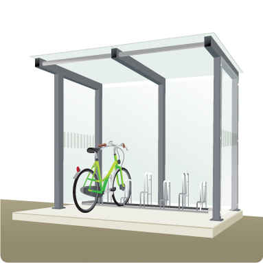 Abri vélo semi-ouvert type 2 / structure en aluminium / bardage en verre securit / pour 6 vélos_0