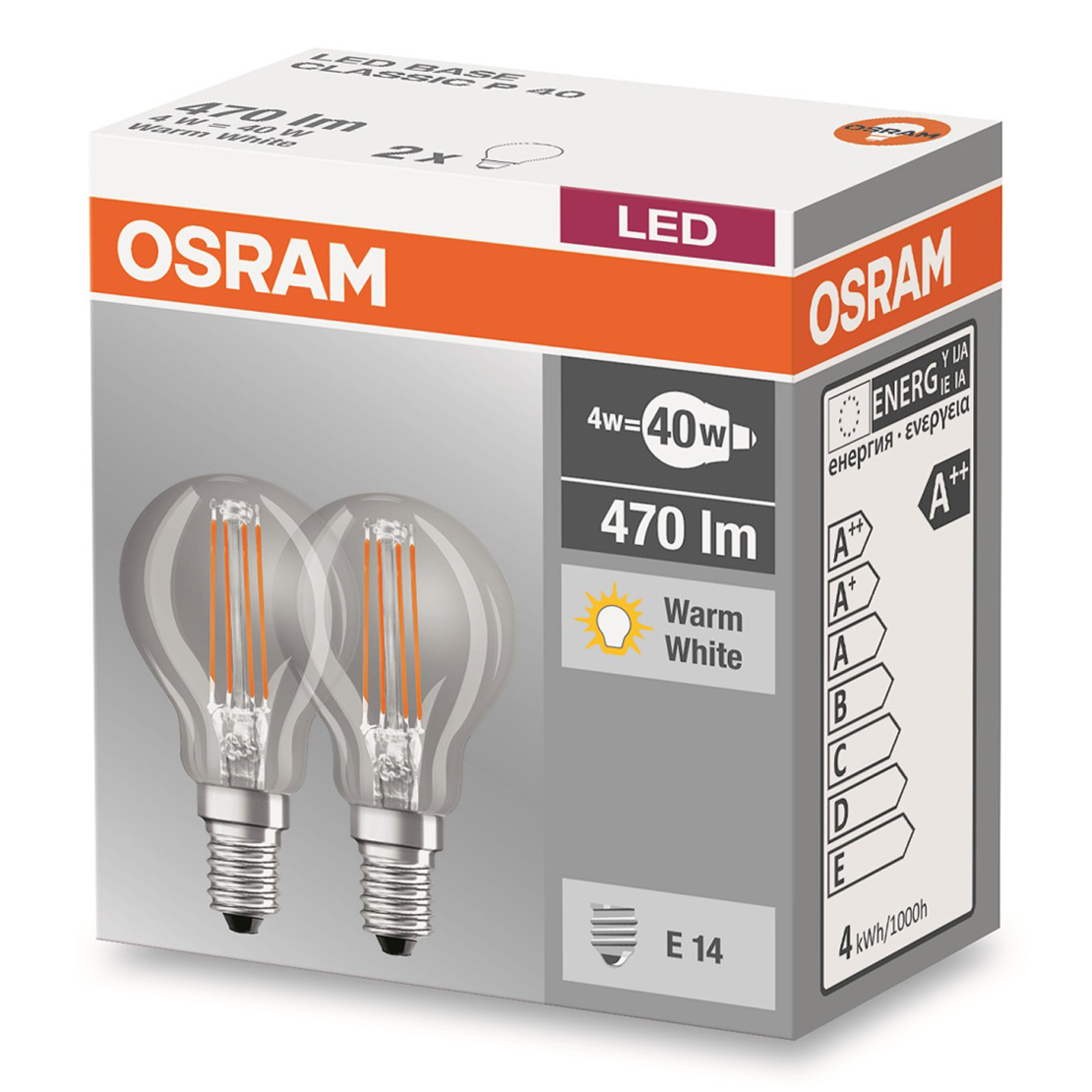 OSRAM AMPOULE GOUTTE LED E14 4 W 827, KIT DE 2