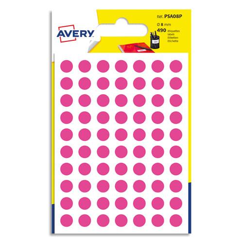 Avery - Sachet de 490 pastilles autocollantes - Ø8 mm - Coloris rose - Écriture manuelle_0