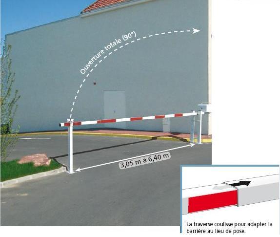 Barrière levante lisse en aluminium universelle - largeur modulable de 3,05m à 6,40m - rotation sur axe inox_0