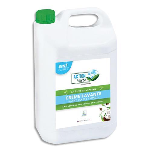 BIDON DE 5L ACTION VERTE GEL LAVANT MAINS - CORPS - CHEVEUX ECOLABEL PARFUM NOIX DE COCO