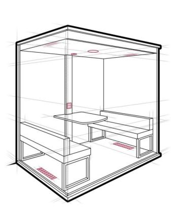 Cabine acoustique Camden Four - 4 places - insonorisation 31 dB - écoresponsable avec feutre recyclé et finition chêne_0