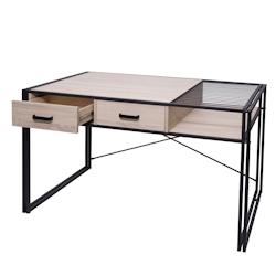 Décoshop26 - Bureau d'ordinateur avec tiroirs et compartiment de rangement design industriel 76x120x70cm aspect chêne 04_0001450 - 3000499532690_0