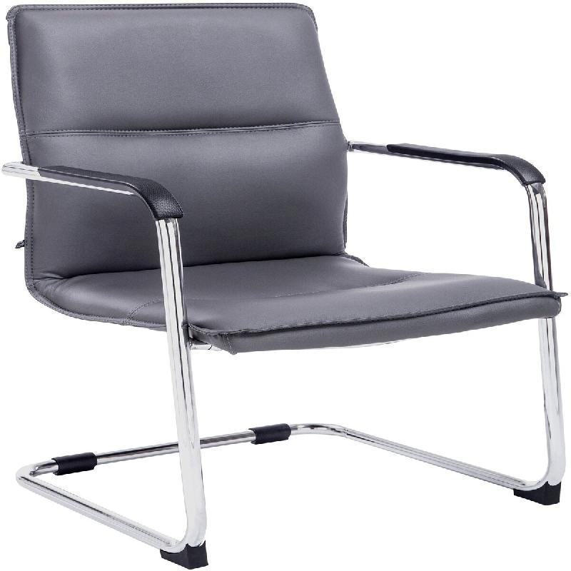 Décoshop26 - Chaise de bureau fauteuil visiteur avec accoudoirs en PVC gris et métal aspect chromé 10_0007297 - 3000266042025_0