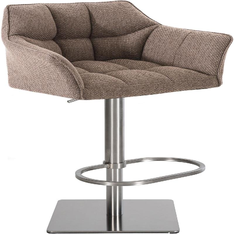 Décoshop26 - Tabouret de bar x1 réglable en tissu marron clair assise enveloppante capitonnée avec base carrée acier inoxydable 10_0006696 - marro_0