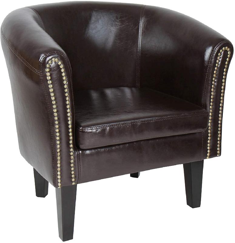 FAUTEUIL CHESTERFIELD AVEC REPOSE PIED EN SYNTHÉTIQUE AVEC ÉLÉMENTS DÉCORATIFS EN CUIVRE CHAISE CABRIOLET TABOURET POUF MEUBLE DE SALON MARRON 01_0000099_0