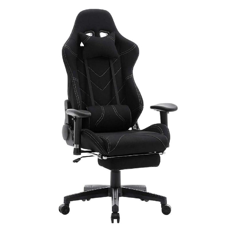Fauteuil de bureau sport - chaise de jeu - housse en tissu noir - avec accoudoirs réglables et repose-pieds - référence 19_0000371_0