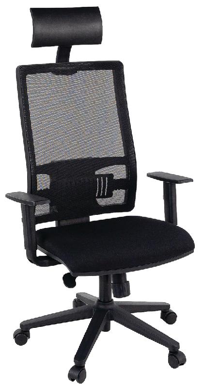 FAUTEUIL OFFICE DOSSIER RÉSILLE + TÊTIÈRE ASSISE TISSU COLORIS NOIR - MANUTAN COLLECTIVITÉS