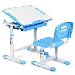 Helloshop26 - Ensemble table et chaise pour enfant réglable en hauteur avec tiroir inclinable en MDF + PP facile à nettoyer bleu 20_0008531 - 300020_0