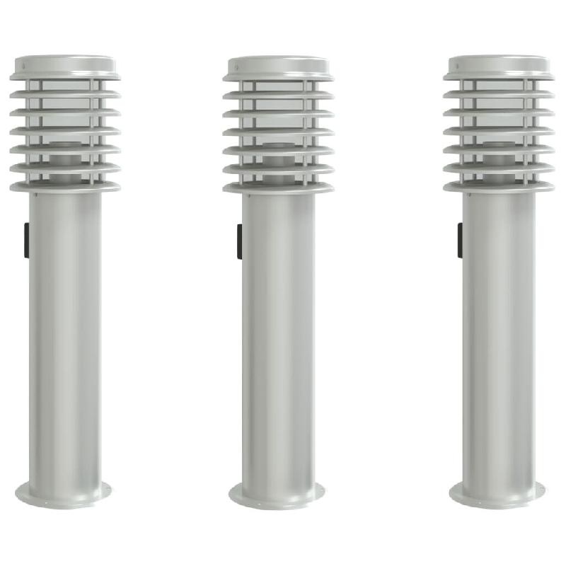 Helloshop26 - Lot de 3 lampadaires d'extérieur avec prise intégrée jardin 14 x 14 x 60 cm en acier inoxydable argenté 02_0056636 - argenté Polyca_0