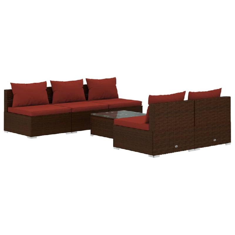 Helloshop26 - Salon de jardin meuble d'extérieur ensemble de mobilier 6 pièces avec coussins résine tressée marron 02_0016899 - marron verre 30002_0