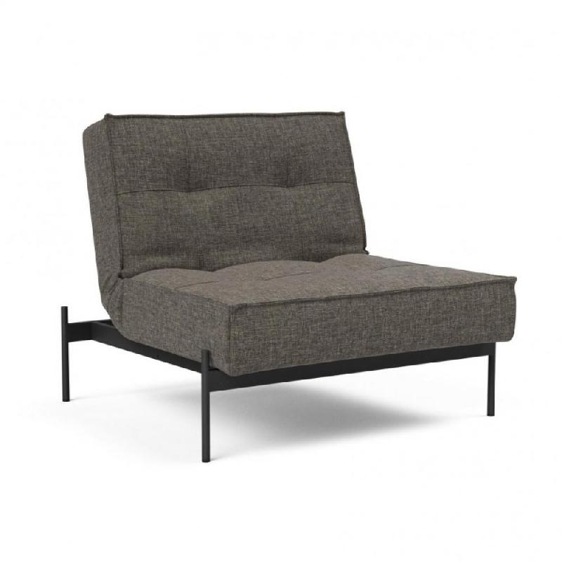 Innovation Living - Fauteuil design Splitback convertible lit 90x115 cm - Flashtex Dark Grey - Pieds acier noir mat_0