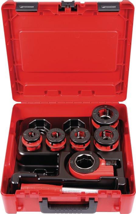 Jeu de filières SUPER CUT Rothenberger - 3/8, 1/2, 3/4, 1, 1 1/4 po - Avec levier à cliquet et coffret en plastique_0