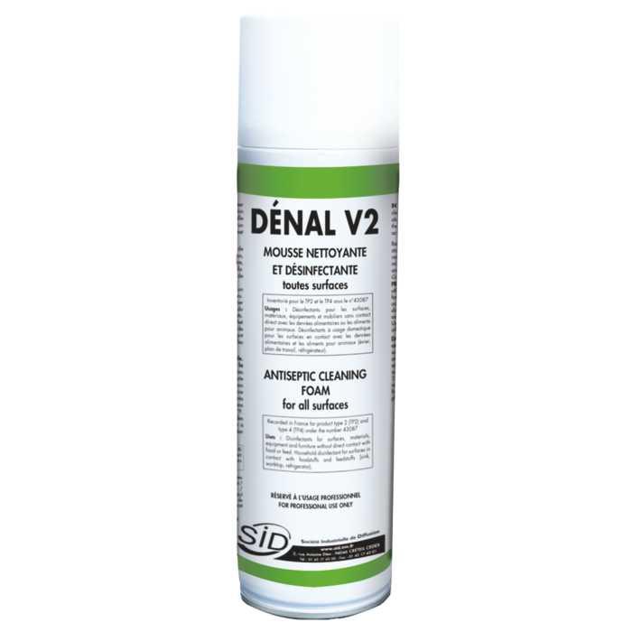Mousse nettoyante désinfectante Denal V2 - Aérosol facile à utiliser - Normes bactéricides et levuricides_0