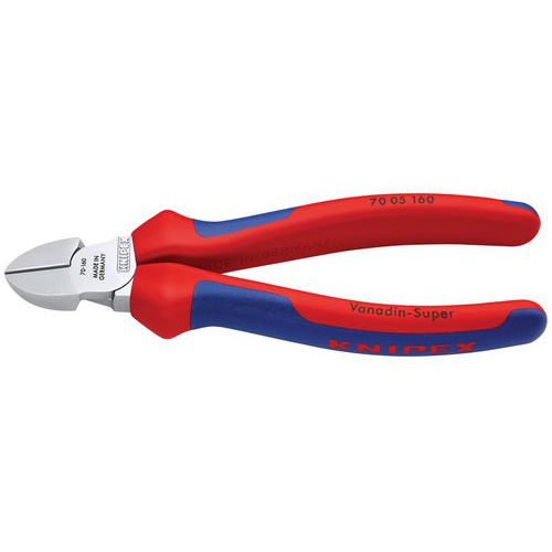PINCE COUPANTE DE CÔTÉ 160MM - TÊTE ÉTROITE - BI-MATIÈRE - CHROMÉE - KNIPEX