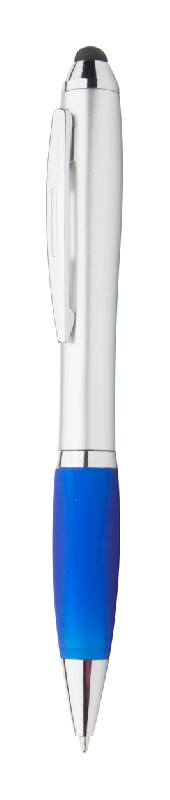 Stylo à bille stylet - plastique argent avec grip coloré et stylet pour écran tactile - encre bleue_0