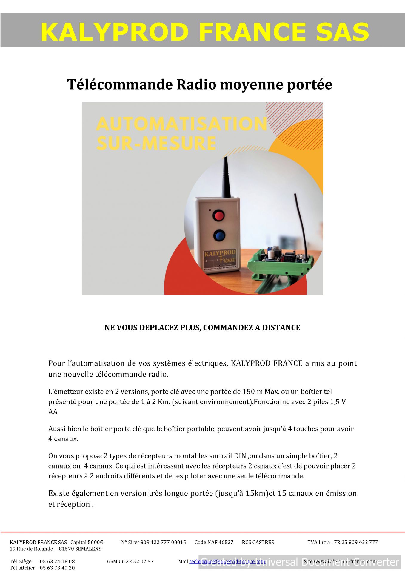 Télécommande radio industrielle KALYPROD FRANCE - Portée jusqu'à 15 km - 2 à 15 canaux_0