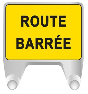 30000 - Panneau de chantier KC1 route barrée - plastique jaune - 800 x 600 mm_0