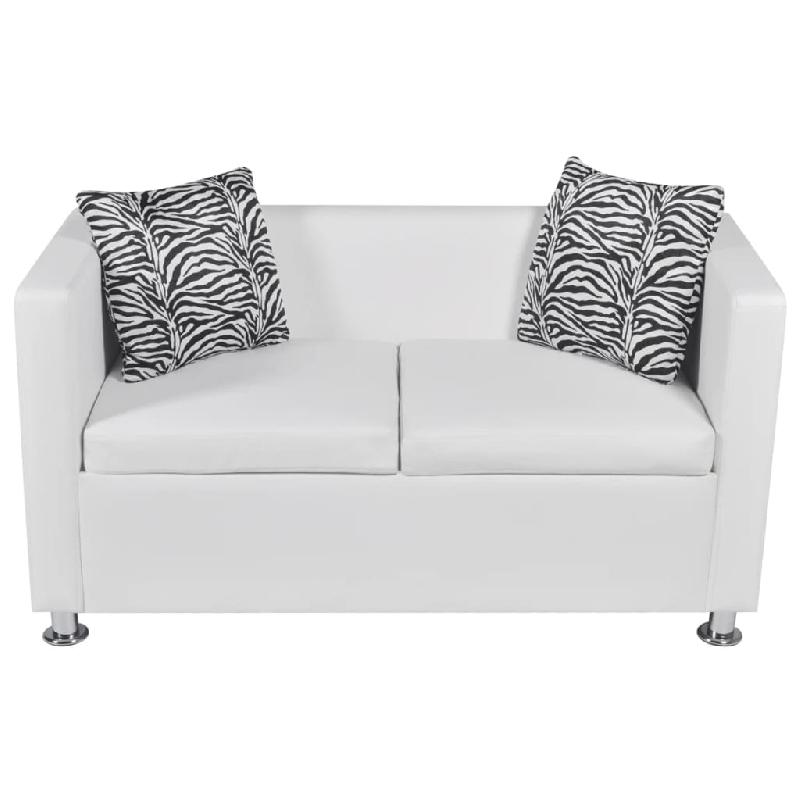 Canapé 2 places en similicuir blanc - salon ou salle de séjour - design moderne et compact - modèle 02_0019605_0
