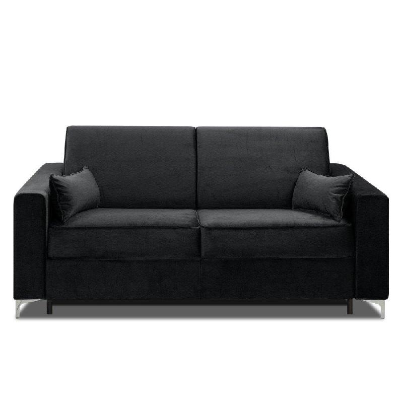 CANAPÉ CONVERTIBLE EXPRESS JACKSON 140CM SOMMIER LATTES TÊTE DE LIT INTÉGRÉE POLYURÉTHANE NOIR MATELAS 16 CM_0