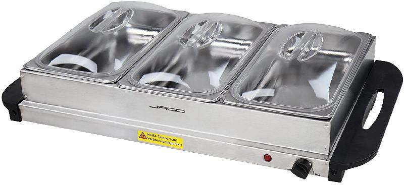 CHAUFFE PLATS ÉLECTRIQUE 3X2,5 LITRES EN ACIER INOXYDABLE MAINTIEN DE LA TEMPÉRATURE COUVERCLES TRANSPARENTS CHAUFFE BUFFET CHAFING DISH 01_0000445_0