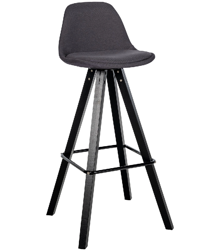 Décoshop26 - Tabouret de bar chaise haute x1 repose-pieds style scandinave en tissu gris foncé structure en bois noir carré 10_0004641 - gris 30002_0