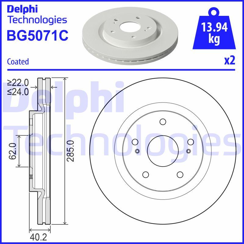 Disque de frein ventilé Delphi BG5071C - boîte de 2 pour montage avant_0